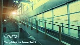  Presentation with public transport - Beautiful PPT theme featuring ascending escalator in a public transport area backdrop and a ocean colored foreground