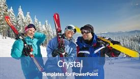  Presentation with ski trip - PPT theme having ascending people - portrait of couple of skiers background and a  colored foreground