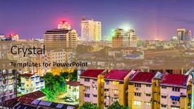  Presentation with skyline - Colorful PPT theme enhanced with ascension - yangon myanmar downtown business district backdrop and a coral colored foreground