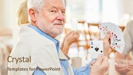  Presentation with playing cards - Audience pleasing presentation theme consisting of asces - senior man shows an ace backdrop and a lemonade colored foreground