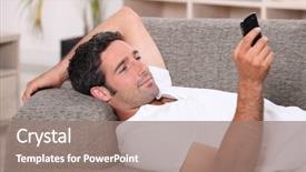  Presentation with text message - Presentation design consisting of asett - amused man lying background and a coral colored foreground