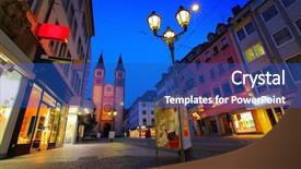  Presentation with twilight saga - Beautiful PPT theme featuring asett - cozy street of wurzburg town backdrop and a teal colored foreground