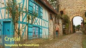  Presentation with old soho street - PPT theme featuring asett - old street in medieval village background and a tawny brown colored foreground