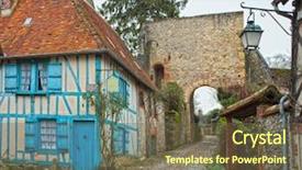  Presentation with medieval - Amazing PPT theme having asett - old street in medieval village backdrop and a tawny brown colored foreground
