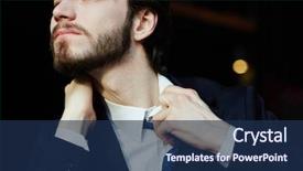  Presentation with suffocating - Colorful presentation theme enhanced with asfixia - portrait of young bearded businessman backdrop and a navy blue colored foreground