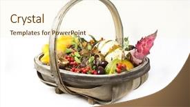  Presentation with autumn leaves falling - Theme having ash gourd - autumn basket full of leaves background and a cream colored foreground