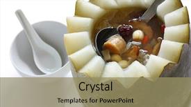  Presentation with ash gourd - Colorful slide set enhanced with ash gourd - winter melon soup chinese cuisine backdrop and a coral colored foreground