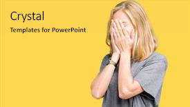  Presentation with woman crying - Audience pleasing PPT layouts consisting of ashame - beautiful young woman wearing oversize backdrop and a  colored foreground