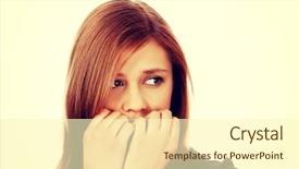  Presentation with nails - PPT theme with ashame - stressed teenage woman biting nails background and a cream colored foreground