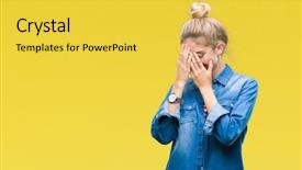  Presentation with woman crying - Beautiful PPT layouts featuring ashame - young beautiful blonde woman wearing backdrop and a  colored foreground