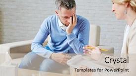  Presentation with psychiatrist - PPT theme consisting of ashamed bearded patient covering face background and a soft green colored foreground