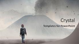  Presentation with backpack - Amazing slides having ashes - hiker with backpack crossing valley backdrop and a light gray colored foreground