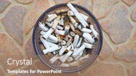  Presentation with cigarette - Beautiful PPT theme featuring ashtray-full-of-cigarette-butts backdrop and a coral colored foreground