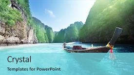  Presentation with boat - Amazing slide deck having asia - boat and beautiful sea phi backdrop and a arctic colored foreground