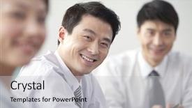  Presentation with asia - Beautiful slide deck featuring asia - businessman smiling at camera backdrop and a light gray colored foreground