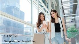  Presentation with friends - Audience pleasing presentation design consisting of asia - friends shopping together and using backdrop and a light blue colored foreground