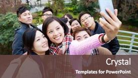  Presentation with people - PPT theme consisting of asia - group of people taking photo background and a tawny brown colored foreground