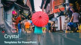  Presentation with tourist - PPT theme with asia - people woman walking in chinatown background and a ocean colored foreground