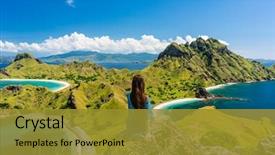  Presentation with mountain view - Audience pleasing presentation theme consisting of asia - rear view of a young backdrop and a gold colored foreground