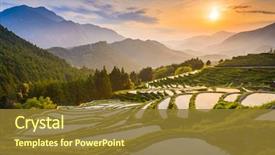  Presentation with rice terraces - Presentation theme consisting of asia - rice terraces at sunset background and a tawny brown colored foreground