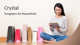  Presentation with online shopping - Slide set enhanced with asia - woman online shopping though tablet background and a cream colored foreground