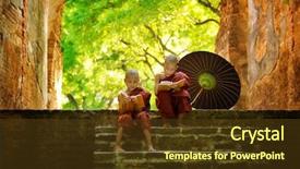  Presentation with monastery - Audience pleasing presentation consisting of asia - young buddhist monk reading outdoors backdrop and a tawny brown colored foreground
