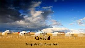  Presentation with tent - Audience pleasing PPT theme consisting of central asia - yurt - nomad's tent is backdrop and a gold colored foreground