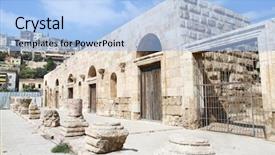  Presentation with amphitheater - PPT layouts consisting of asia audience - entrance in small roman amphitheater background and a light blue colored foreground