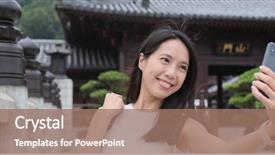  Presentation with mobile use - Colorful slide set enhanced with asia audience - travel woman use of mobile backdrop and a coral colored foreground