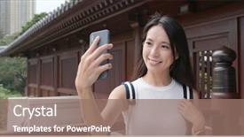  Presentation with mobile use - PPT layouts having asia audience - travel woman use of mobile background and a coral colored foreground