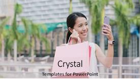  Presentation with bag - Colorful PPT theme enhanced with asia audience - woman hold shopping bag backdrop and a lemonade colored foreground