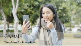  Presentation with audience - Colorful theme enhanced with asia audience - woman making a video call backdrop and a  colored foreground