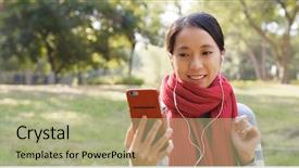  Presentation with stream - PPT theme with asia audience - woman making live stream background and a mint green colored foreground