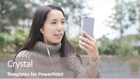  Presentation with live video streaming - Audience pleasing slides consisting of asia audience - woman making live stream backdrop and a  colored foreground