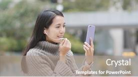  Presentation with live video streaming - PPT layouts with asia audience - woman making live stream background and a coral colored foreground