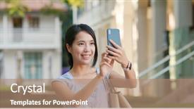  Presentation with take - Colorful PPT layouts enhanced with asia audience - woman take selfie on cellphone backdrop and a coral colored foreground