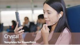  Presentation with video - Beautiful presentation theme featuring asia audience - woman talking video call backdrop and a coral colored foreground