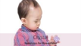  Presentation with baby toy - PPT theme having asia baby boy holding wooden toy block background and a coral colored foreground