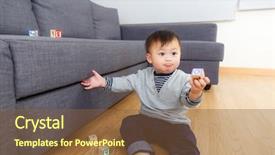  Presentation with baby toy - Presentation design featuring asia baby boy play toy block at home background and a tawny brown colored foreground