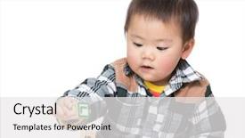 Presentation with baby toy - Colorful presentation enhanced with asia baby boy play with toy block backdrop and a white colored foreground
