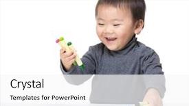  Presentation with crayon - Slide deck featuring asia baby boy play with crayon background and a white colored foreground
