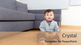  Presentation with baby toy - Amazing presentation design having asia baby boy play with toy block at home backdrop and a coral colored foreground