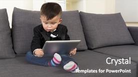  Presentation with asia - Slide set featuring asia baby boy using tablet at home background and a gray colored foreground