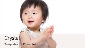  Presentation with baby girl - Beautiful PPT theme featuring asia baby girl clapping hand backdrop and a  colored foreground