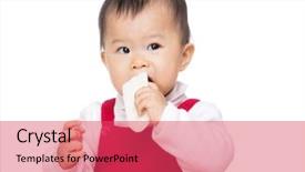  Presentation with biscuit - Amazing slide deck having asia baby girl eating biscuit backdrop and a red colored foreground
