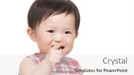  Presentation with finger point - Presentation having asia baby girl finger point background and a sky blue colored foreground