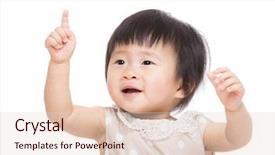  Presentation with baby girl welcome - Beautiful slide deck featuring asia baby girl finger pointing up backdrop and a lemonade colored foreground