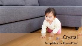  Presentation with baby toy - Beautiful PPT theme featuring asia baby girl play wooden backdrop and a coral colored foreground