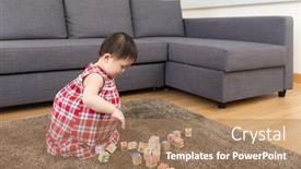  Presentation with baby toy - Audience pleasing presentation theme consisting of asia baby girl playing toy block at home backdrop and a coral colored foreground