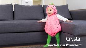  Presentation with asia - Presentation theme consisting of asia baby girl with strawberry dressing at home background and a dark gray colored foreground